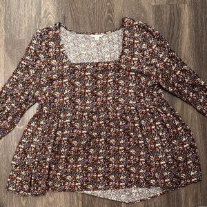 American Eagle Outfitters Floral Square-Neck Tunic Top - Purple & Orange